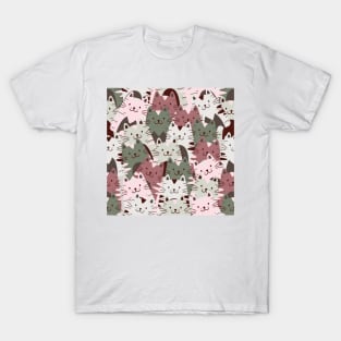 Cute Cats Pattern Green e Grey T-Shirt